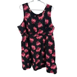 Torrid 26 plus size dark Floral Polka Dot Dress roses fit and flare sleeveless